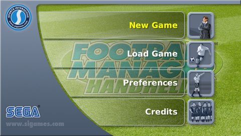 Football Manager Handheld title screen for PSP